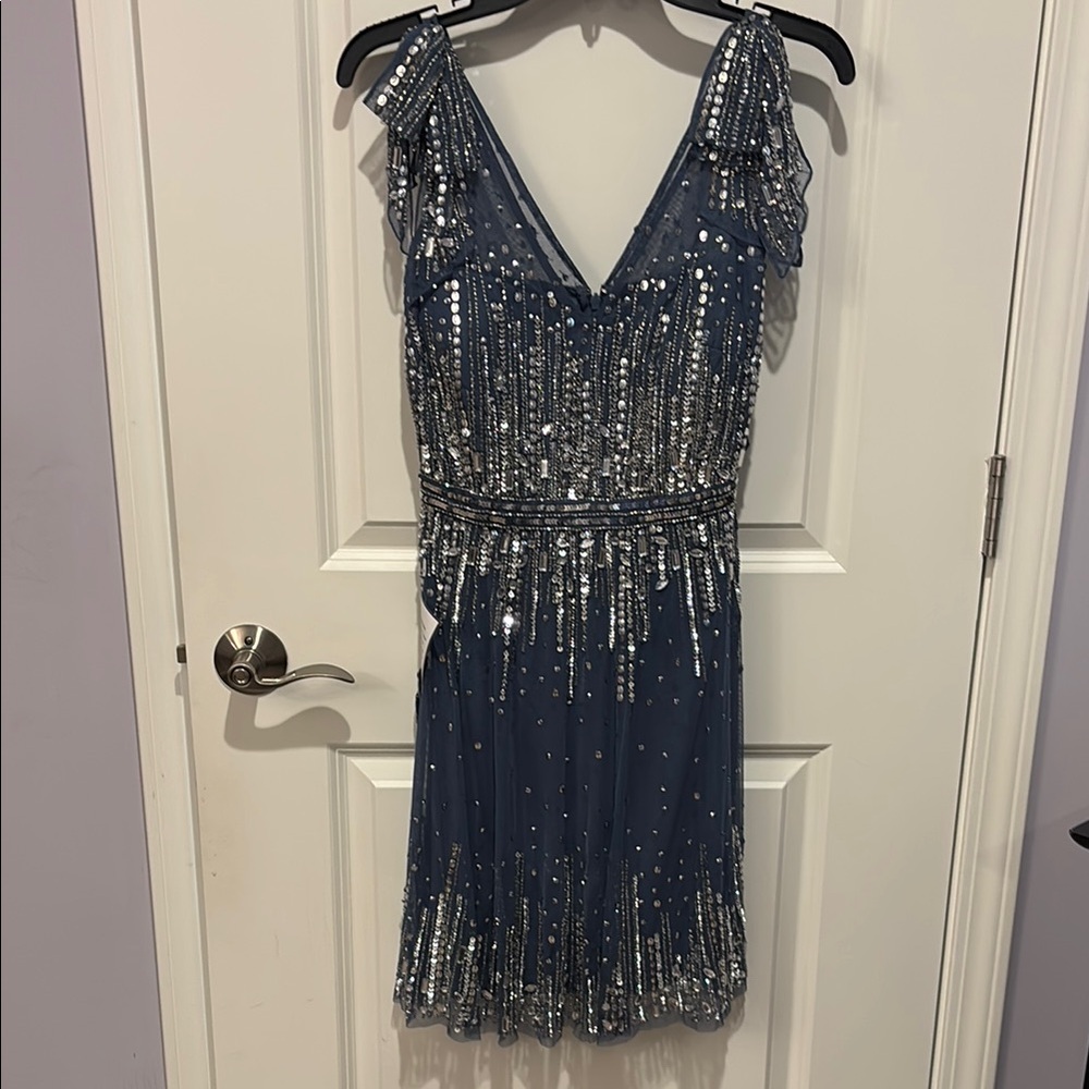 Aidan Mattox Blue Sequin Sheath Mini Dress